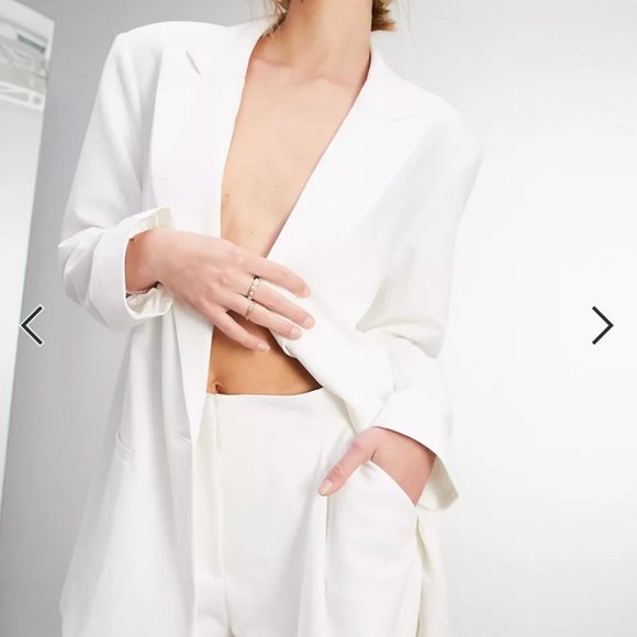 ASOS EDITION pleat front wide leg wedding pant in ivory - Picture 3 of 8